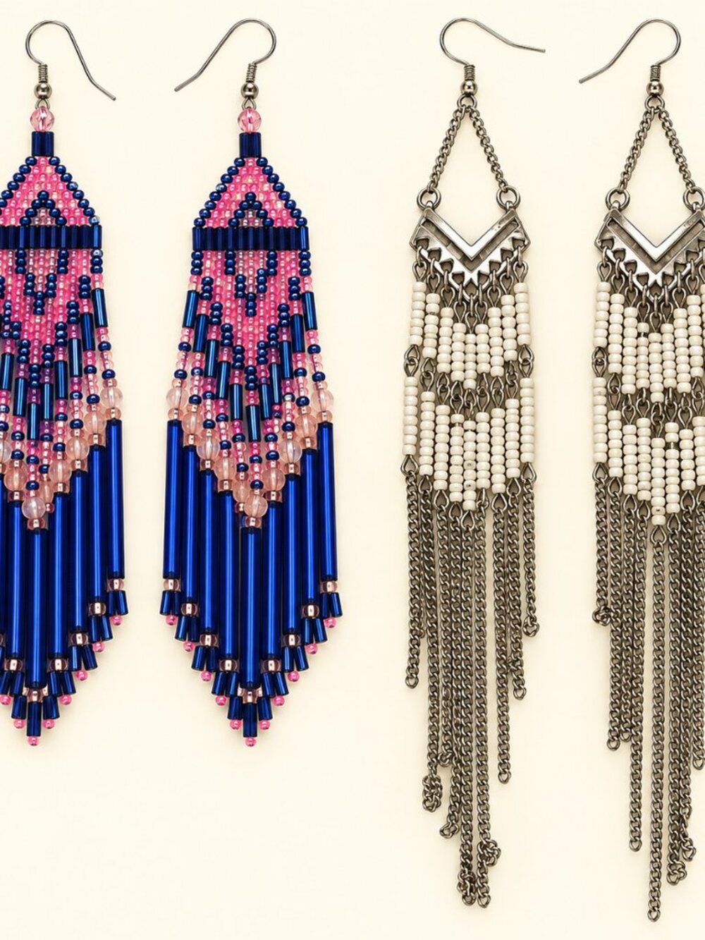 Long Boho Beaded Earrings 2 PC Bundle